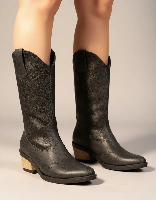 botas simil cuero tallado (negro desgastado - TALLE 37)