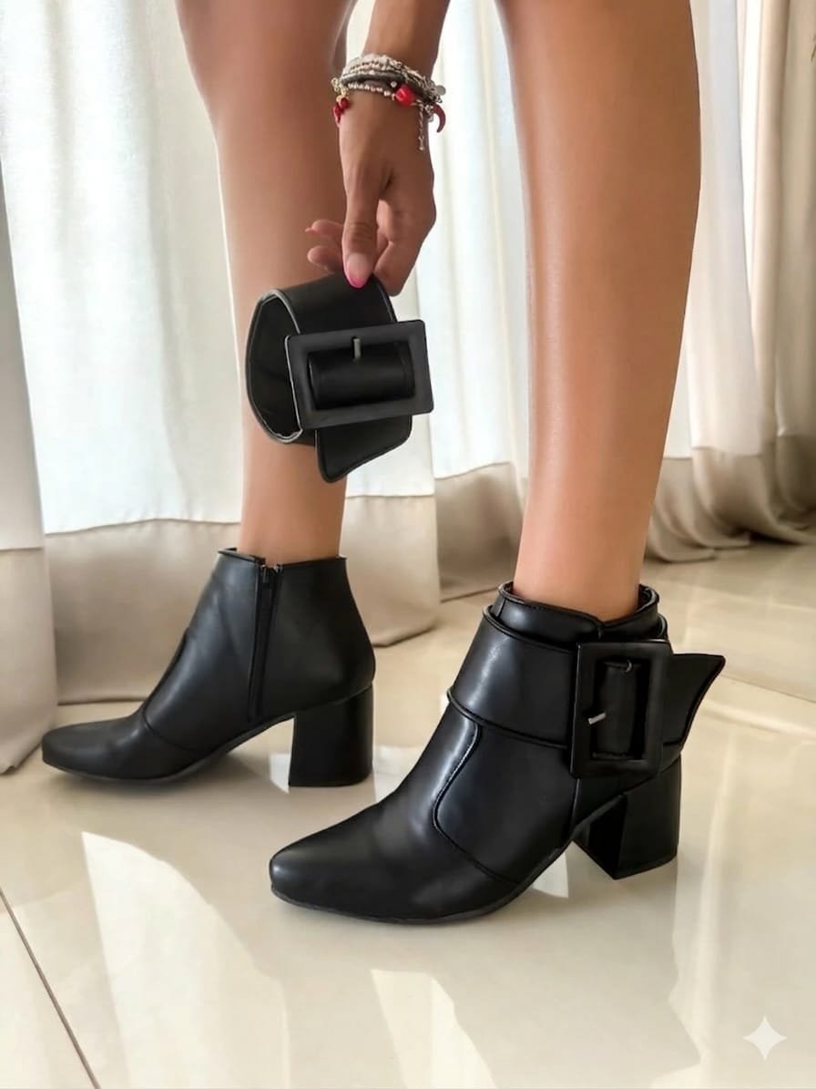 botas  cortas simil cuero (Negro - TALLE 39)