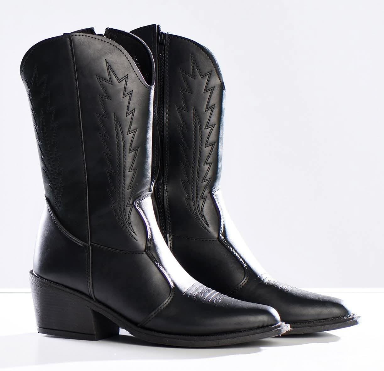 botas simil cuero tipo tejanas (Negro - TALLE 37)